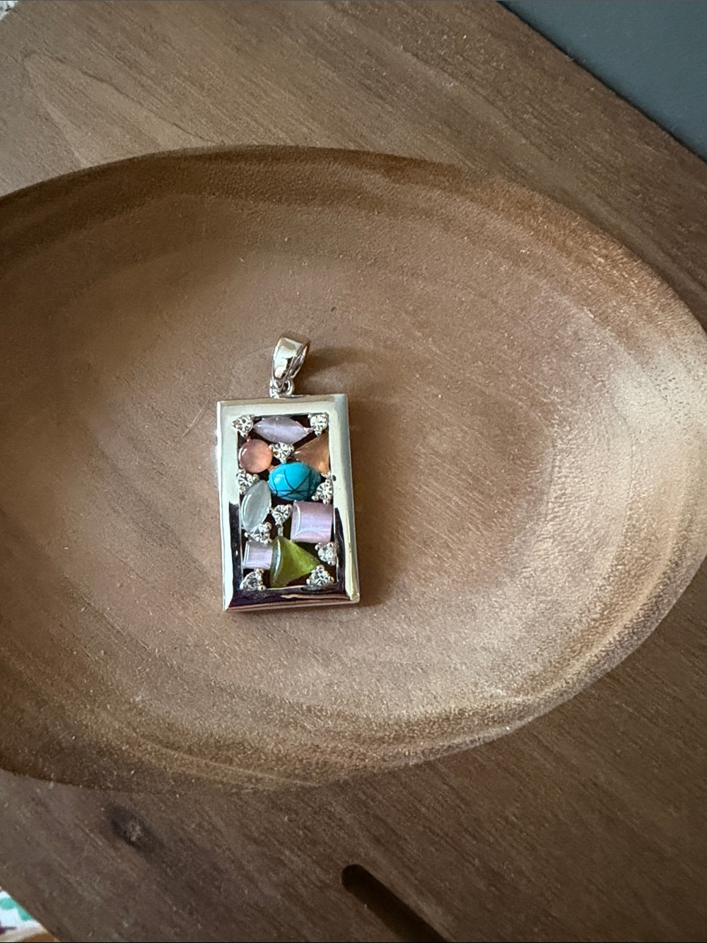 Silver Multicolor Stone Rectangle Pendant